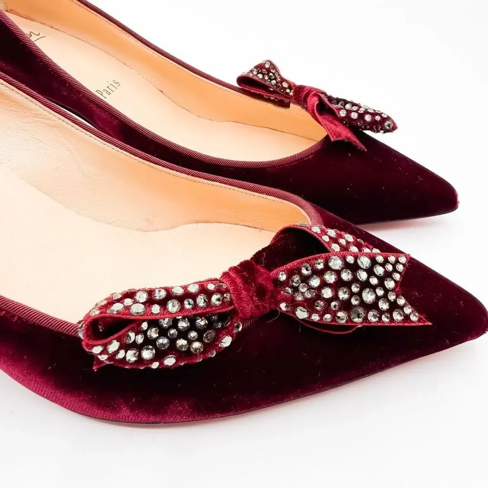 Christian Louboutin Velvet Madame Menule Bow Pumps Kitten Heel EU 38.5 US 8.5